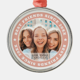 Best Friends Since 20XX BFF Simple Modern Photo Metal Ornament