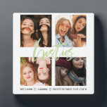 Best friends Square 4 Photos collage green besties Plaque<br><div class="desc">A great gift to celebrate your firenship! A photo plaque with your favourite 4 photos,  personalized with your names.</div>