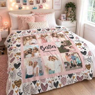 Best Friends Stylish BFF Pink Friendship Photo Fleece Blanket