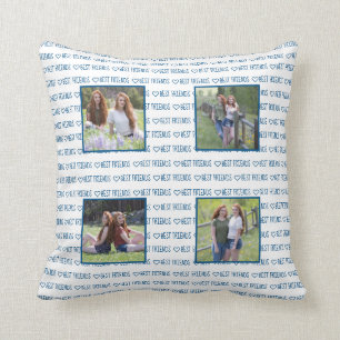 Best Friends Stylish Blue Friendship Photo Collage Throw Pillow