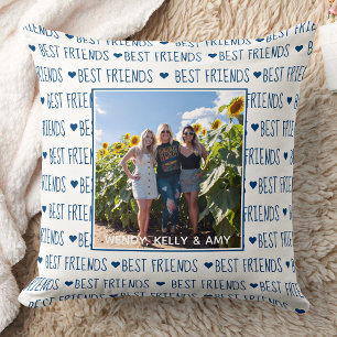 Best Friends Stylish Blue Friendship Photo Throw Pillow