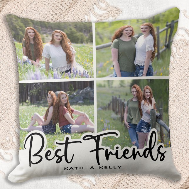 Best Friends Stylish Friendship Photo Collage Throw Pillow (Creator Uploaded)