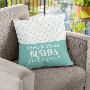 Best friends teal polka dots on Throw Pillow