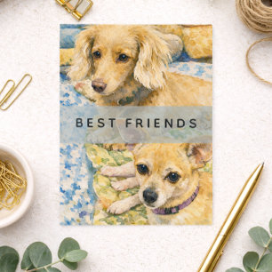 Best Friends Two Cute Dogs Watercolor Postcard