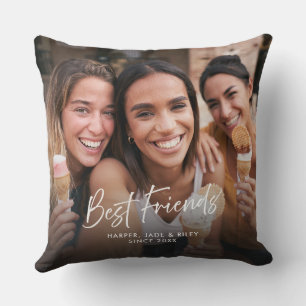 Best Friends Two Photo Personalized Modern Script Throw Pillow