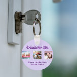 Best friends violet purple script photos names keychain<br><div class="desc">A gift for your best friend(s) for birthdays,  Christmas or a special event. Purple text: Friends for life,  written with a trendy style script. Personalize and use your own photos and names.  Violet,  lavender coloured background.</div>