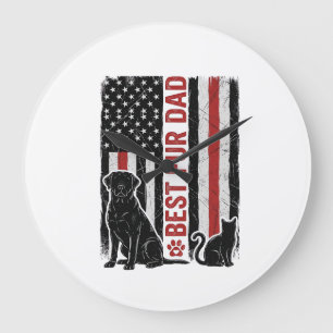 Best Fur Dad Vintage Flag Dog Cat Shirt Design_1 Large Clock