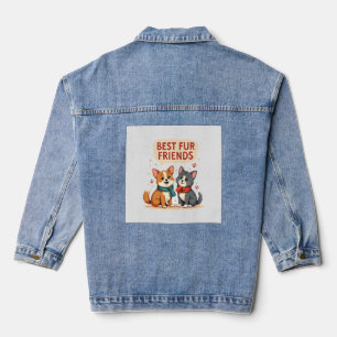 Best Fur Friends Vintage Cute Cat and Dog Cartoon Denim Jacket