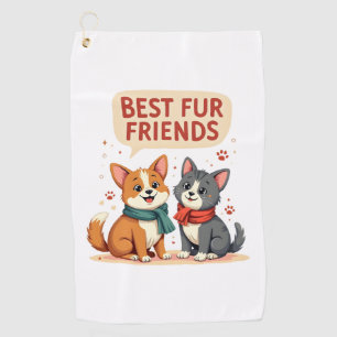 Best Fur Friends Vintage Cute Cat and Dog Cartoon Golf Towel