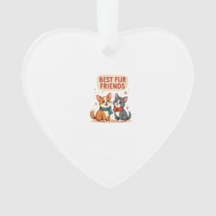 Best Fur Friends Vintage Cute Cat and Dog Cartoon  Ornament