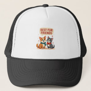 Best Fur Friends Vintage Cute Cat and Dog Cartoon Trucker Hat