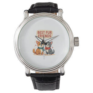 Best Fur Friends Vintage Cute Cat and Dog Cartoon Watch