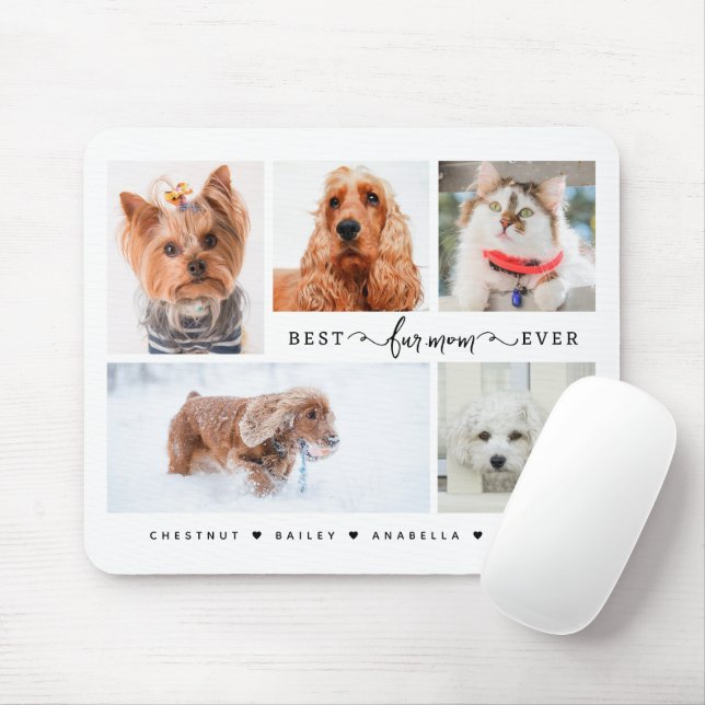 Best Fur Mom Ever Photo Collage Gift for Pet Moms Mouse Pad (With Mouse)