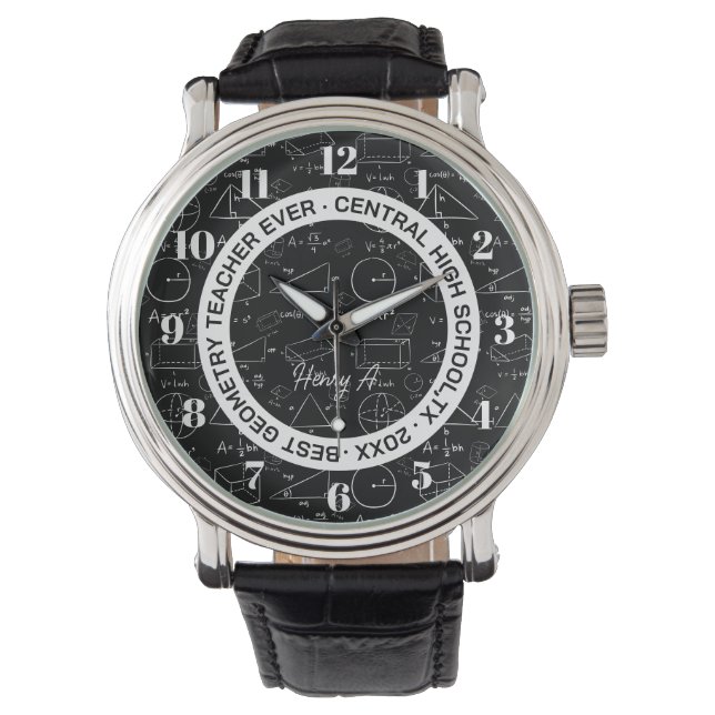 Best Geometry Teacher Ever Black and White Watch (Front)