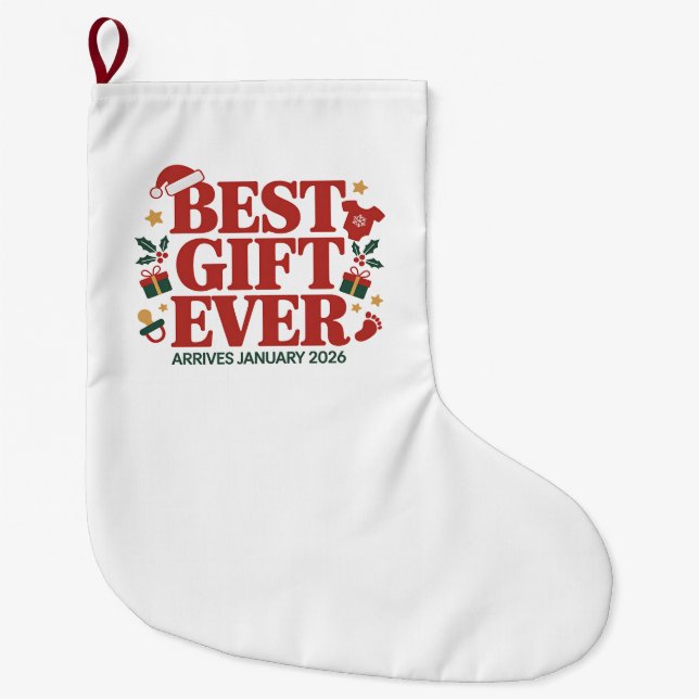 Best Gift Arrives in January 2026 Christmas Couple Large Christmas Stocking (Front)