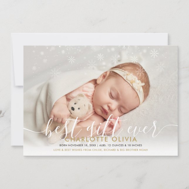 Best Gift Ever 4 Photo Christmas Birth Announcement (Front)