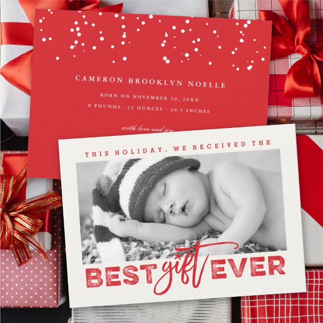 Best Gift Ever Grunge Typography New Baby Photo Holiday Card (Creator Uploaded)