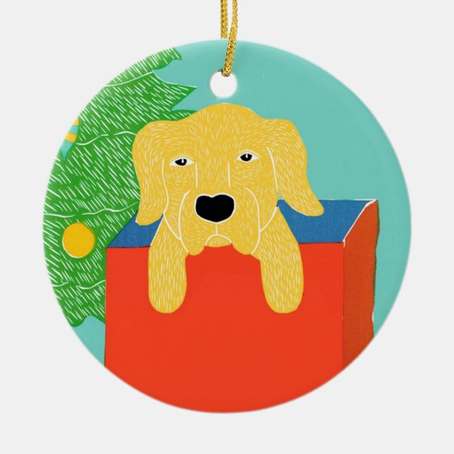 Best gift ever yellow lab- Stephen Huneck Ceramic Ornament (Front)