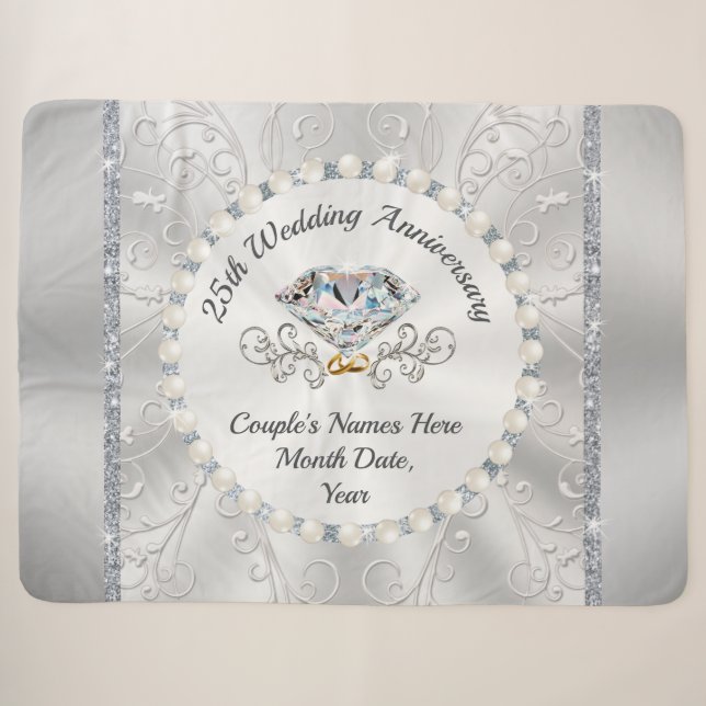Best Gift for 25 Marriage Anniversary Personalized Sherpa Blanket (Front (Horizontal))