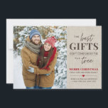Best Gifts Pregnancy Announcement Christmas Card<br><div class="desc">This rustic sweet pregnancy announcement card features the phrase "The best gifts don't come under the tree" and customizable holiday greeting text including your family and new baby names. Personalize with your photo and special greeting.</div>