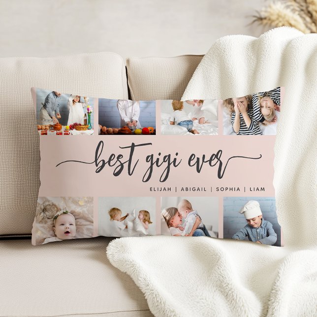 Best Gigi Ever 8 Photo Collage Blush Pink Accent Pillow (Creator Uploaded)