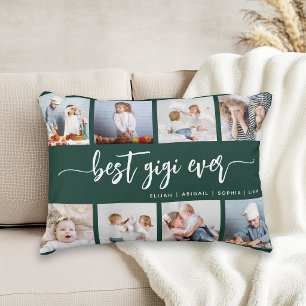 Best Gigi Ever 8 Photo Collage Dark Green Accent Pillow