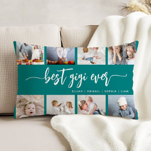 Best Gigi Ever 8 Photo Collage Teal Blue Accent Pillow