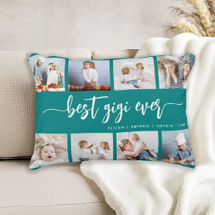 Best Gigi Ever 8 Photo Collage Teal Blue Accent Pillow