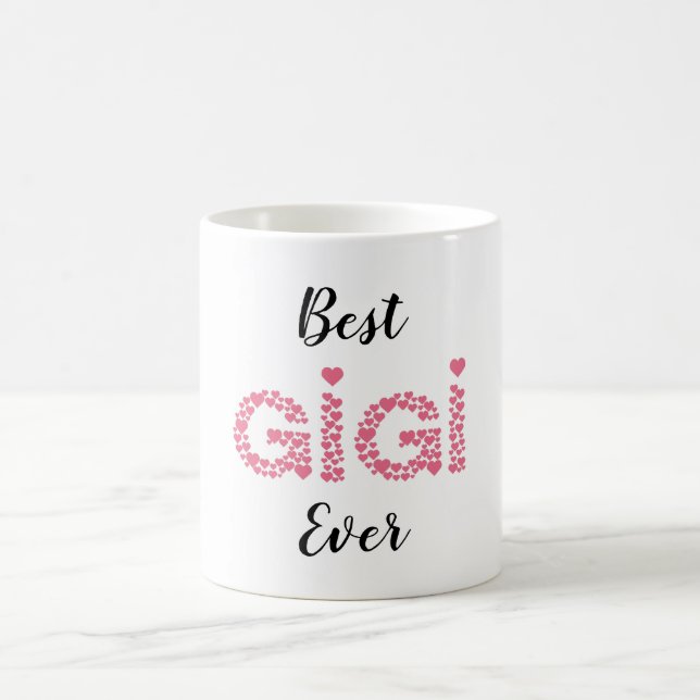 Best Gigi Ever Pink Hearts Personalized Coffee Mug (Center)