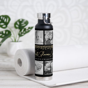 Best Glamma Ever 10 Photo Collage Gold Glitter Water Bottle