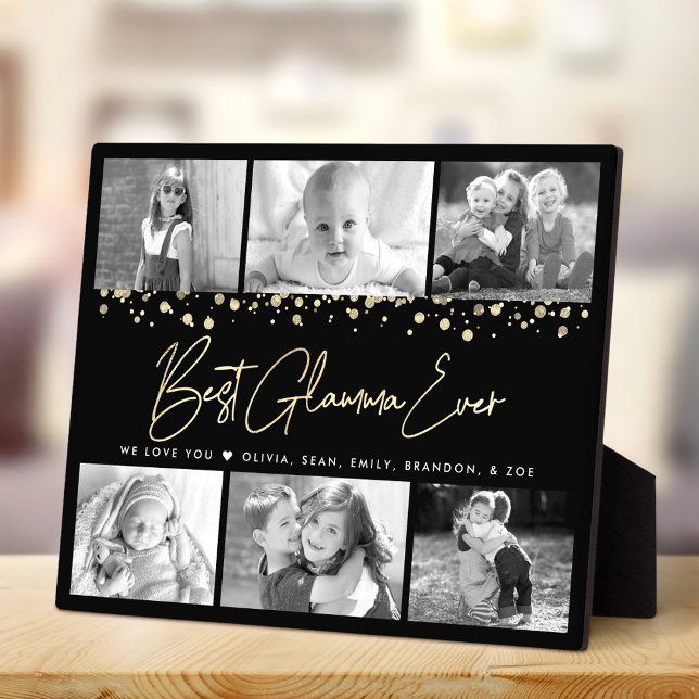 Best Glamma Ever 6 Photo Collage Glam Gold Glitter Plaque (Creator Uploaded)