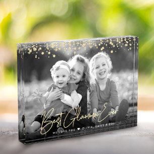 Best Glamma Ever Gold Glitter Script Custom Name Photo Block