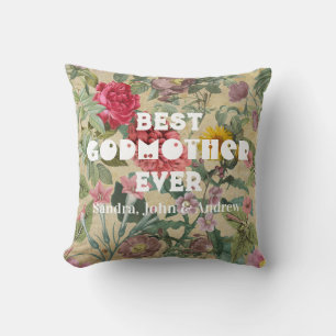Best Godmother ever Vintage Floral Throw Pillow