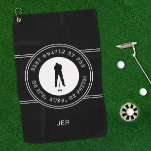 Best Golfer By Par Funny Putts Men's Black White Golf Towel
