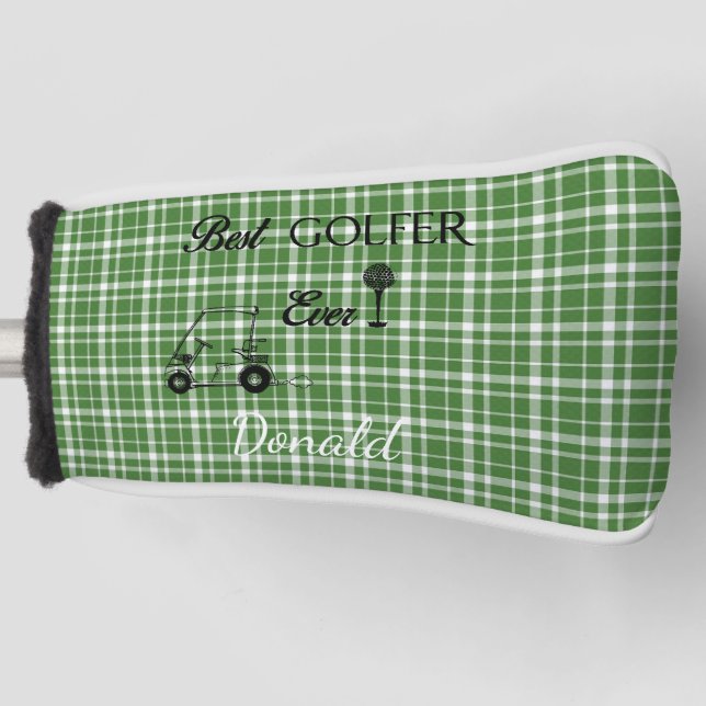 Best Golfer Green Plaid Golf Head Cover (Front)