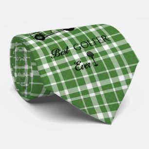 Best Golfer Green Plaid Tie