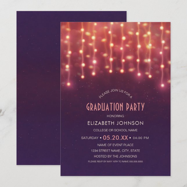 Best Graduation Party 2020 String lights Grad Invitation (Front/Back)