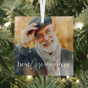 Best Grampa Ever Modern Simple Elegant Photo Glass Ornament