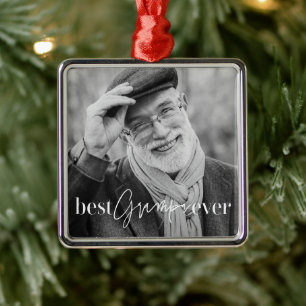 Best Grampa Ever Modern Simple Elegant Photo Metal Ornament