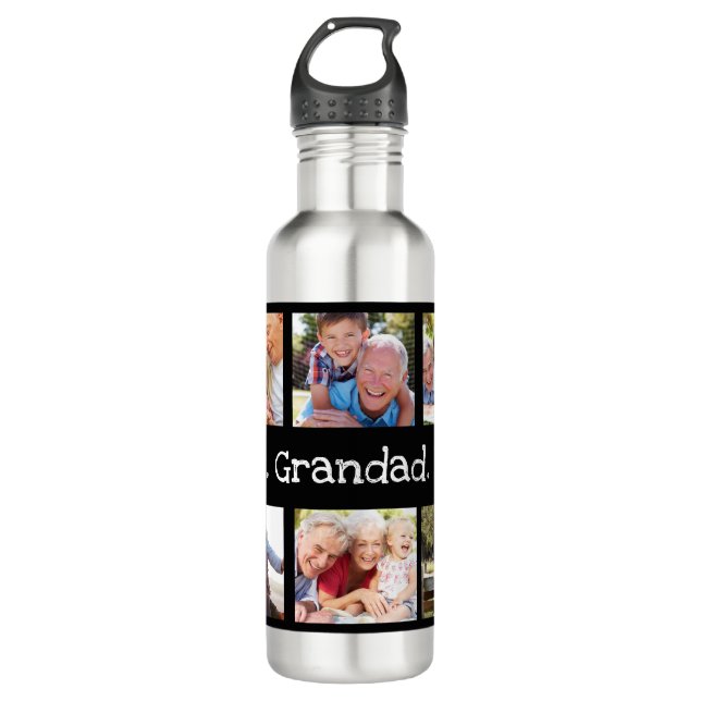 Best Grandad Ever 6 Photo Collage Black and White 710 Ml Water Bottle (Front)