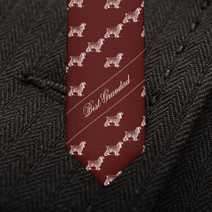 Best Grandad's dog pattern burgundy Neck Tie
