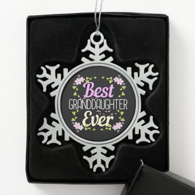 Best Granddaughter Ever - Floral Snowflake Pewter Christmas Ornament (Box)