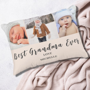 Best Grandma 3 Photo Name Pink  Accent Pillow