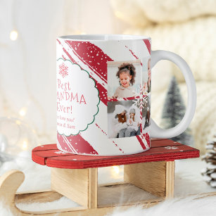 Best grandma 5 photos Chrsitas stripes snow red Frosted Glass Coffee Mug