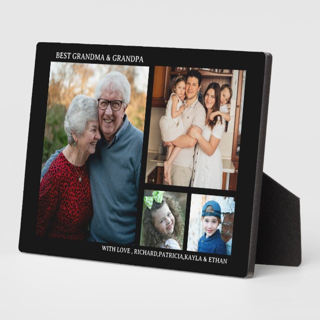 Best Grandma And Grandpa 4 Photo Collage Black   Plaque (Side)