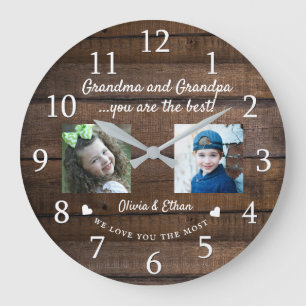 Best Grandma and Grandpa Grandkids 2 Photo Wood Large Clock