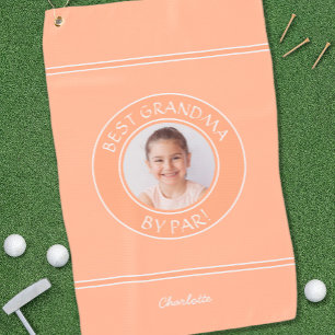 Best Grandma By Par Custom Photo Peach Golf Towel