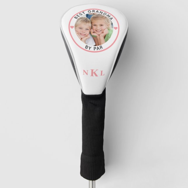 BEST GRANDMA BY PAR Photo Monogram Initials Heart  Golf Head Cover (Front)