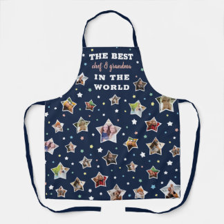 Best Grandma & Chef Dark Blue Star Shaped Photos Apron