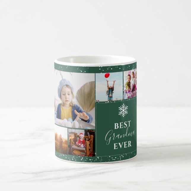 Best grandma Christmas 5 photos collage grid green Coffee Mug (Center)